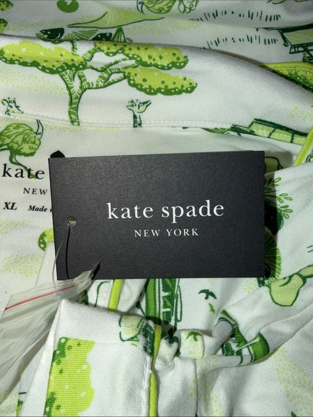 kate spade White Pajama Set with Lime Green Safari Print